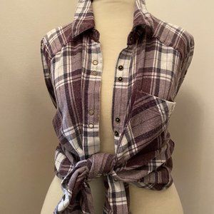 Free Press Flannel Shirt - Burgandy/Cream plaid